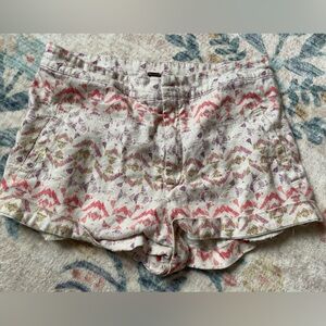 Free People Printed Cotton-Blend Shorts in White with Pink & Purple Accents